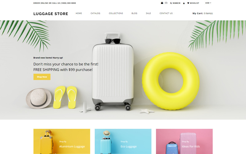 Negozio di bagagli - Tema moderno di Shopify per l'e-commerce del negozio di viaggi