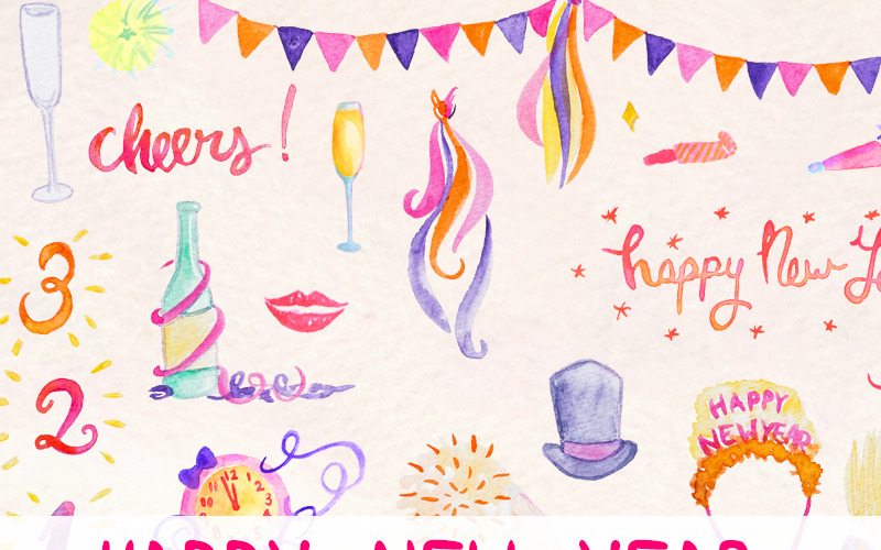 Download Иллюстрация "68 New Year's Eve Party - Illustration" / 68 New Year's Eve Party - Illustration - Иллюстрация на тему графика watercolour watercolor painting blog graphics clip art commercial use new years eve year nye happy party celebration