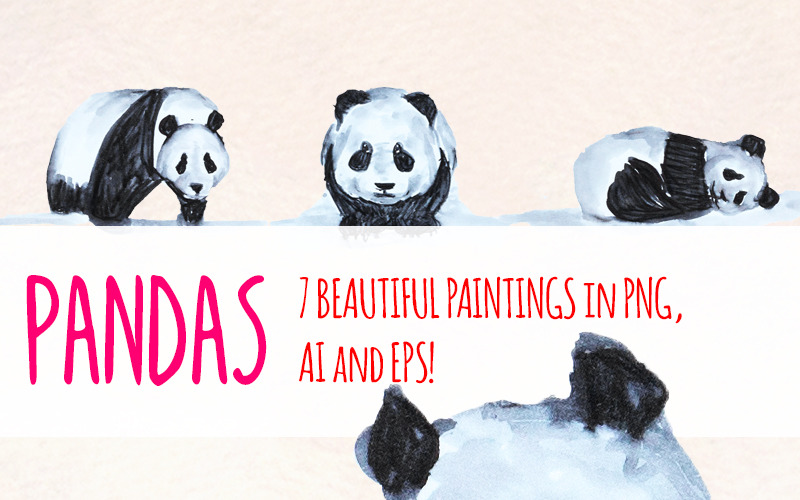 7 Panda lindo pintado a mano - Ilustración