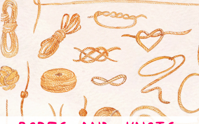 Download Иллюстрация "36 Ropes and Knots and Lasso - Illustration" / 36 Ropes and Knots and Lasso - Illustration - Иллюстрация на тему графика watercolour watercolor painting blog graphics clip art commercial use ropes knots sailor knot string coil of rope