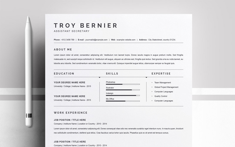Download Резюме "Troy Bernier Resume Template" / Troy Bernier Resume Template - Резюме на тему графика 1 page cv resume 2 3 apple clean cover letter curriculum vitae template illustrator eps mac pages microsoft word minimal