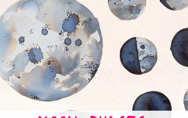 14 Watercolor Moon Phases - Illustration