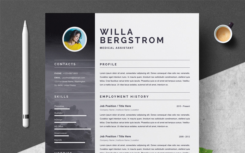 Download Резюме "Willa Resume Template" / Willa Resume Template - Резюме на тему графика 1 page cv resume 2 3 apple clean cover letter curriculum vitae template illustrator eps mac pages microsoft word minimal
