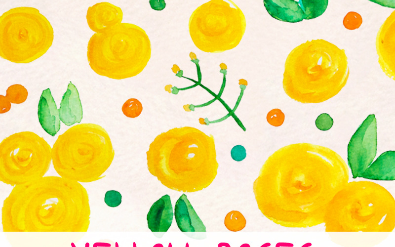 55 Yellow Rose, Leaf and Spot Elements - Illustration