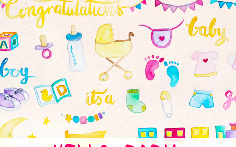 Download Иллюстрация "76 Baby Shower Watercolor - Illustration" / 76 Baby Shower Watercolor - Illustration - Иллюстрация на тему графика baby clip art boy clipart girl new cute watercolour party shower welcome watercolor