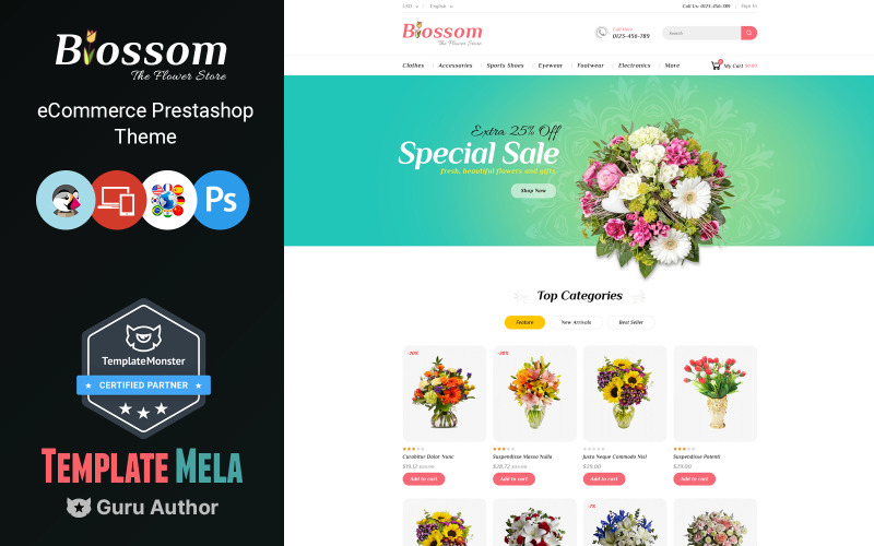 Blossom - PrestaShop-tema för blommor och gåvor