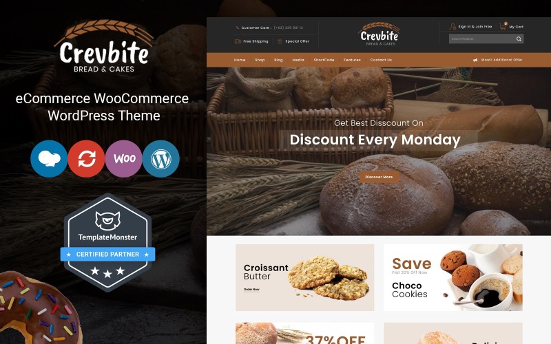 Crevbite - Тема хлібобулочних та шоколадних магазинів WooCommerce