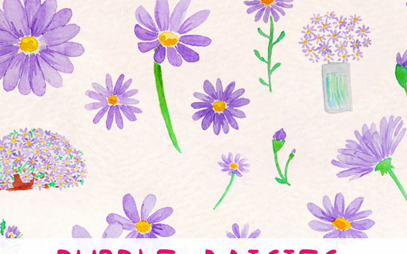 Download Иллюстрация "32 Cute Purple Daisy - Illustration" / 32 Cute Purple Daisy - Illustration - Иллюстрация на тему графика purple daisies daisy clipart floral flowers ai png eps commercial use watercolour graphics