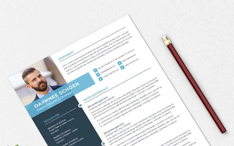 Download Резюме "Daphnee Schoen Resume Template" / Daphnee Schoen Resume Template - Резюме на тему графика resume template cv clean modern a4 doc elegant indesign infographic professional creative design minimal pages portfolio word us letter