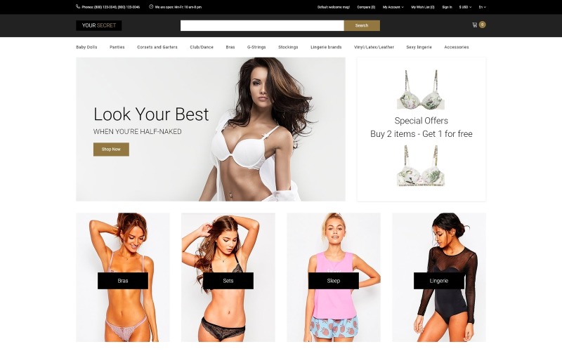 Il tuo segreto - Modello OpenCart elegante multipagina di lingerie
