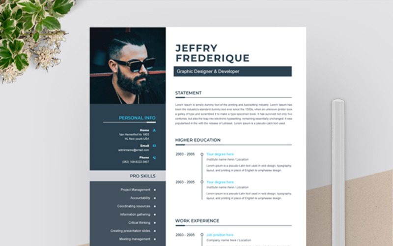 Download Резюме "Jeffry Resume Template" / Jeffry Resume Template - Резюме на тему графика resume template cv clean modern a4 doc elegant indesign infographic professional creative design minimal pages portfolio word us letter