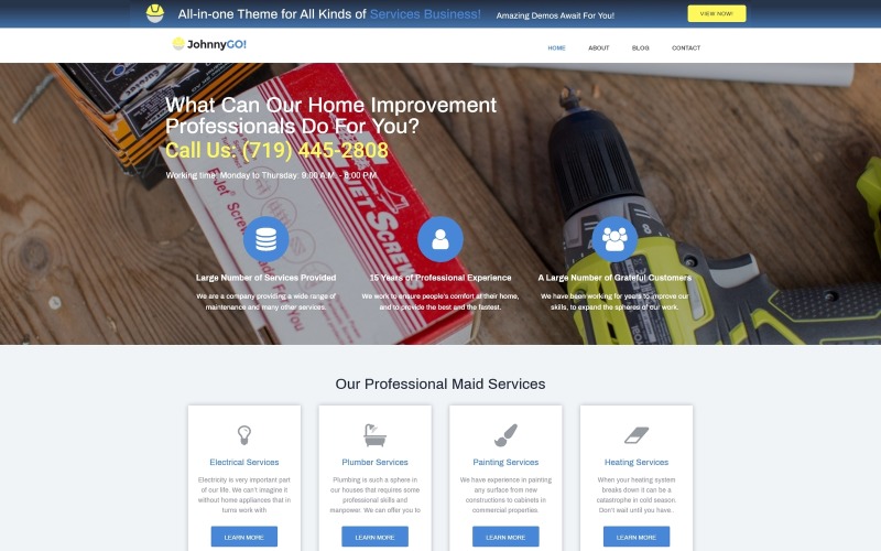 JohnnyGo Lite – Többcélú otthoni szolgáltatások WordPress Elementor téma