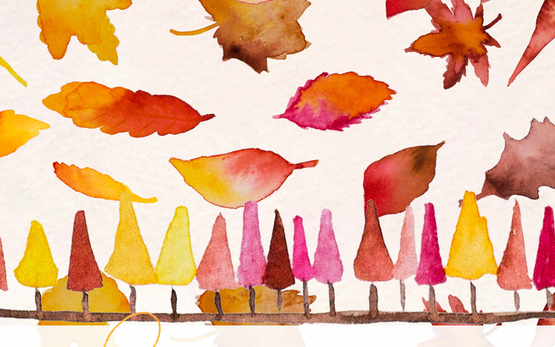 37 őszi szezonális akvarell - illusztráció
