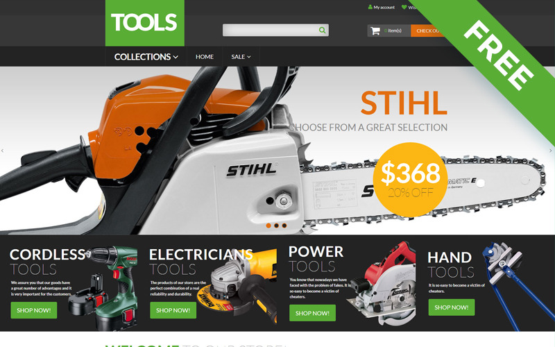 Outils - Outils et équipement Thème Clean Shopify gratuit