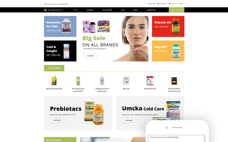 药房-药店电子商务清洁Shopify主题