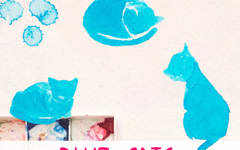 11 Blue Kitty Cat Siluet Grafik - İllüstrasyon
