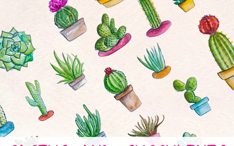 Download Иллюстрация "24 Cactus and Succulent - Illustration" / 24 Cactus and Succulent - Illustration - Иллюстрация на тему графика watercolour watercolor painting blog graphics bunting country style fairground english garden clip art commercial use county fair party time
