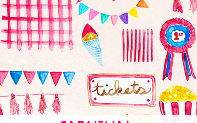Download Иллюстрация "36 Carnival Fairground - Illustration" / 36 Carnival Fairground - Illustration - Иллюстрация на тему графика watercolour watercolor painting blog graphics bunting country style fairground english garden clip art commercial use county fair party time