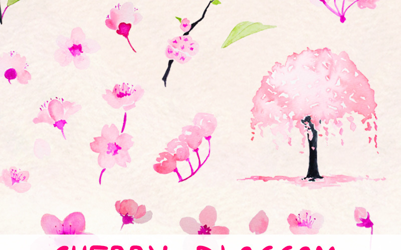 Download Иллюстрация "46 Cherry Blossom Sakura - Illustration" / 46 Cherry Blossom Sakura - Illustration - Иллюстрация на тему графика cherry blossom sakura watercolour graphics clipart clip art flowers floral elements pink branches watercolor