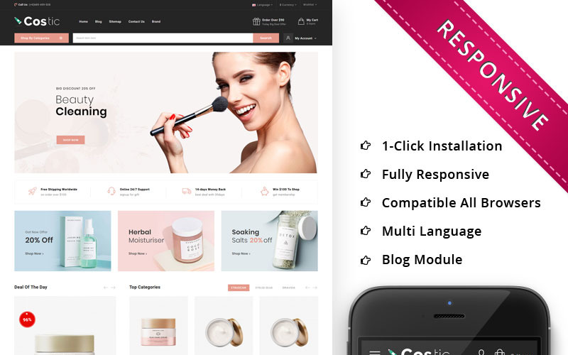 Costic - Responsiv OpenCart-mall för kosmetiska butiker