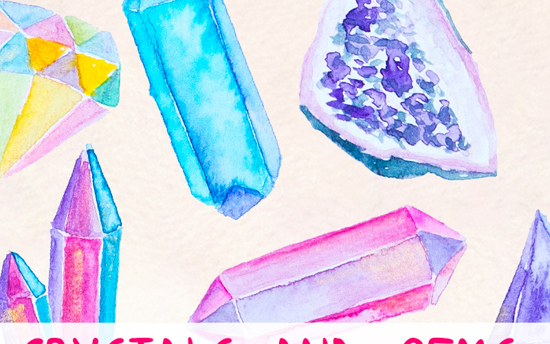 Download Иллюстрация "21 Crystals and Gems - Illustration" / 21 Crystals and Gems - Illustration - Иллюстрация на тему графика watercolour watercolor painting blog graphics clip art commercial use crystal clipart new age gems and crystals rainbow crystrals