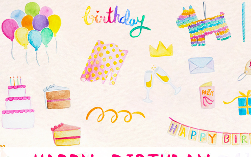 Download Иллюстрация "51 Fun Happy Birthday Party - Illustration" / 51 Fun Happy Birthday Party - Illustration - Иллюстрация на тему графика birthday party happy clipart watercolour graphics invitations artwork time transparent