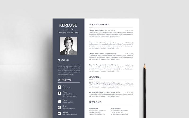 Download Резюме "Kerluse John Resume Template" / Kerluse John Resume Template - Резюме на тему графика resume cv clean creative word infographic modern professional student mac pages manager template bankers doctors job seekers