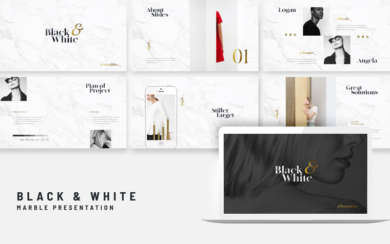 Modèle PowerPoint de marbre noir et blanc