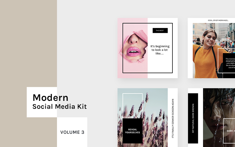 Download Шаблон для соцсетей "Modern  Kit (Vol. 3) Social Media Template" / Modern  Kit (Vol. 3) Social Media Template - Шаблон для соцсетей на тему графика social blog post hygge scandinavian trendy modern facebook instagram lifestyle visual quote media promotion stylish presentation minimal photography magazine template