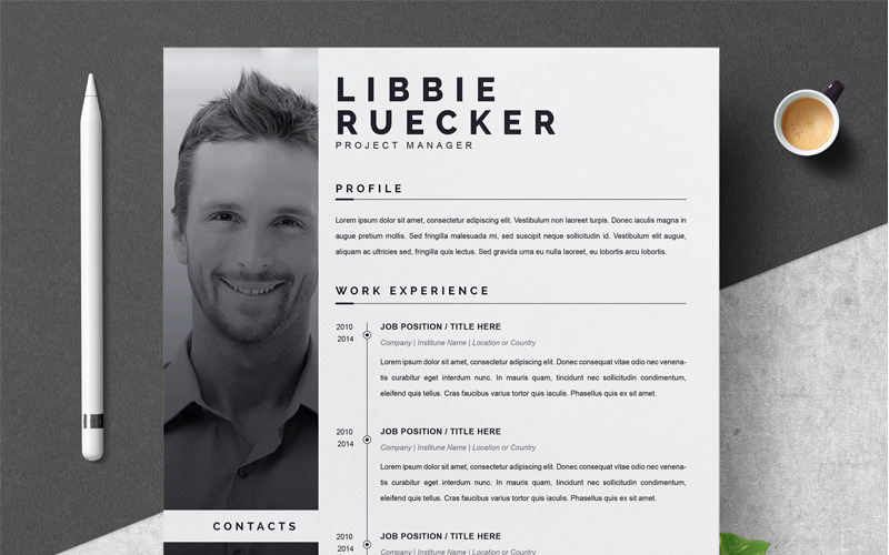 Download Резюме "Ruecker Resume Template" / Ruecker Resume Template - Резюме на тему графика 1 page resume 2 clean cv cover letter design template illustrator eps mac pages microsoft word modern photoshop psd professional