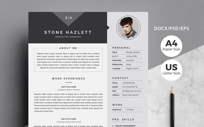 Шаблон резюме Modern Resume-Stone Hazlett