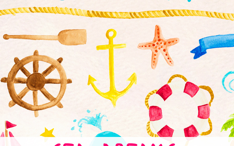 Download Иллюстрация "34 Seaside Handpainted Nautical - Illustration" / 34 Seaside Handpainted Nautical - Illustration - Иллюстрация на тему графика watercolour watercolor painting blog graphics clip art commercial use nautical seaside clipart ocean sea side