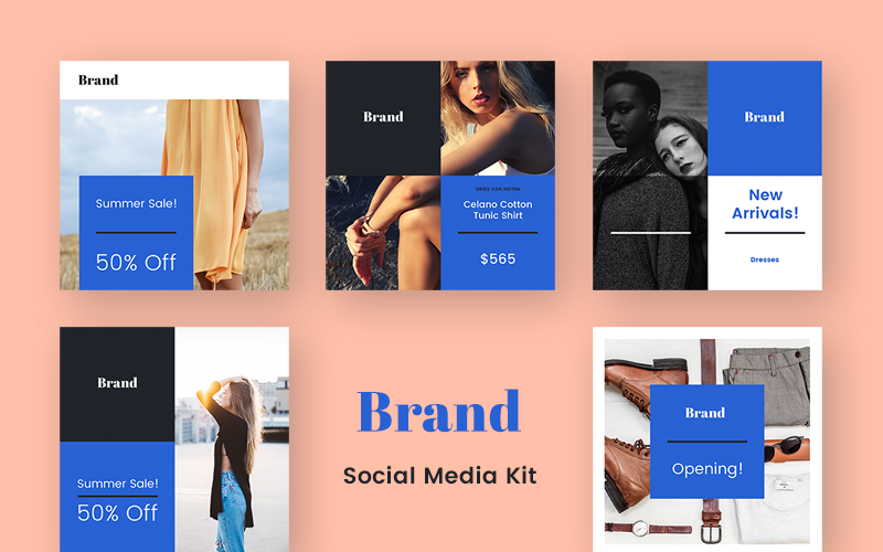 Download Шаблон для соцсетей "Brand  Kit Social Media Template" / Brand  Kit Social Media Template - Шаблон для соцсетей на тему графика facebook instagram social network post publication media fashion blog magazine style ecommerce lifestyle template premium modern simple design branding brand