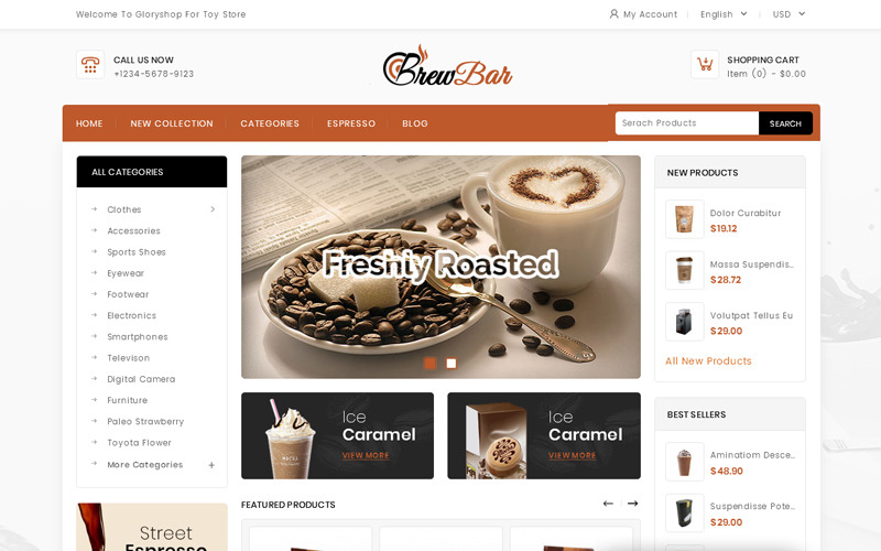 кофейня prestashop тема