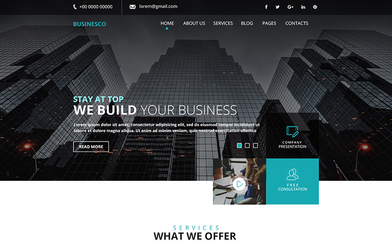 Download PSD шаблон "Businesco PSD Template" / Businesco PSD Template - PSD шаблон на тему бизнес и услуги business website agency corporate company shop creative consultation modern elegant multipurpose portfolio ecommerce finance blog services template theme psd photoshop