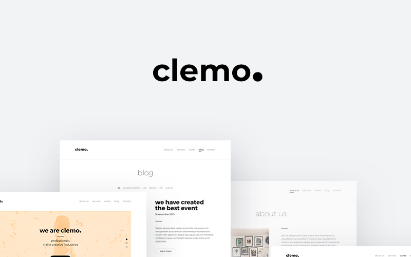 Download PSD шаблон "Clemo - Multipurpose PSD Template" / Clemo - Multipurpose PSD Template - PSD шаблон на тему дизайн и фотография creative template psd photoshop clean modern studio agency ux ui minimal blog portfolio team pages layouts