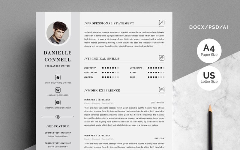 Danielle Connell - 4 Pages Resume Template