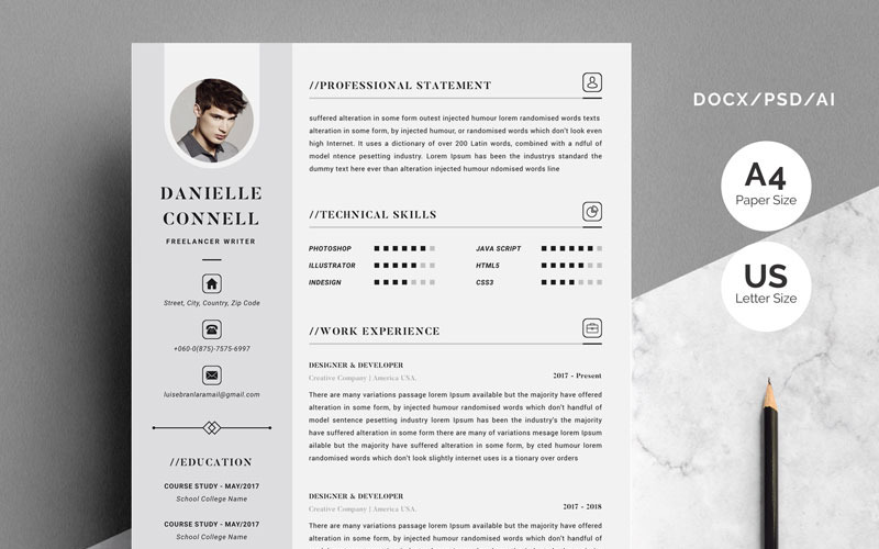 Danielle Connell - CV-mall för fyra sidor