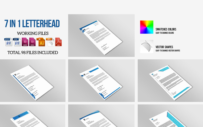 Download Фирменный стиль "7 in 1 LetterHead - Corporate Identity Template" / 7 in 1 LetterHead - Corporate Identity Template - Фирменный стиль на тему графика letterhead template corporate identity business a4 letter indesign msword illustrator docx clean bundle minimal professional modern blue office