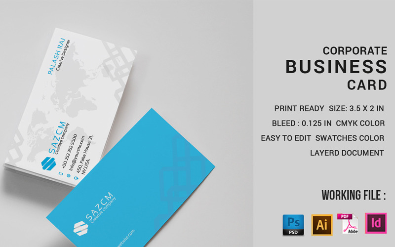 Download Фирменный стиль "Minimal Corporate Business Card - Corporate Identity Template" / Minimal Corporate Business Card - Corporate Identity Template - Фирменный стиль на тему графика business card visiting official corporate creative clean minimal psd indd ai eps modern blue