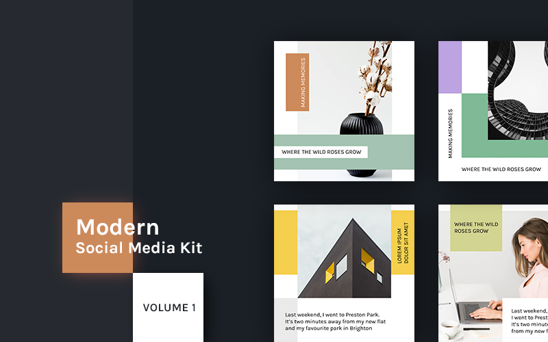 Download Шаблон для соцсетей "Modern  Kit (Vol. 1) Social Media Template" / Modern  Kit (Vol. 1) Social Media Template - Шаблон для соцсетей на тему графика social blog post hygge scandinavian trendy modern facebook instagram lifestyle visual quote media promotion stylish presentation minimal photography magazine template
