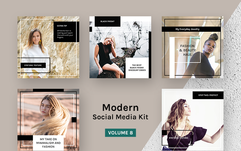 Download Шаблон для соцсетей "Modern  Kit (Vol. 8) Social Media Template" / Modern  Kit (Vol. 8) Social Media Template - Шаблон для соцсетей на тему графика social blog post hygge scandinavian trendy modern facebook instagram lifestyle visual quote media promotion stylish presentation minimal photography magazine template