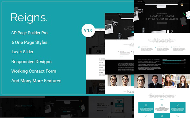Reigns - modelo Joomla profissional de uma página