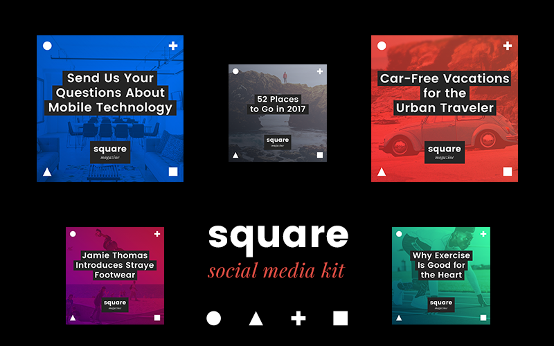 Download Шаблон для соцсетей "Square  Kit Social Media Template" / Square  Kit Social Media Template - Шаблон для соцсетей на тему графика instagram facebook blog text quote post magazine stylish dark colorful gradient social modern simple black promotion