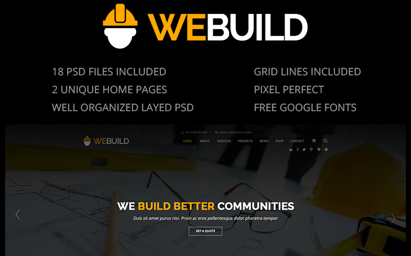 Download PSD шаблон "WEBUILD - Construction & Building PSD Template" / WEBUILD - Construction & Building PSD Template - Адаптивный PSD шаблон на тему строительные компании architecture building construction constructor contractor engineering flat design industry mining modern painter plumber remodeling renovation repair