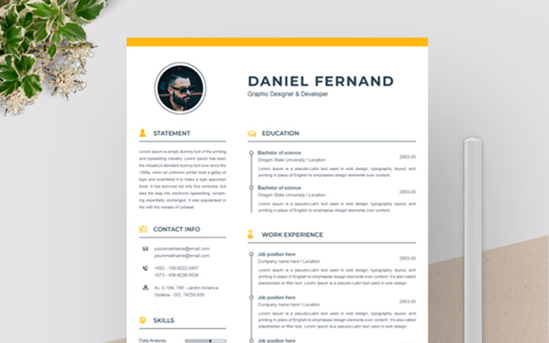 Download Резюме "Daniel Resume Template" / Daniel Resume Template - Резюме на тему графика resume template cv clean modern a4 doc elegant indesign infographic professional creative design minimal pages portfolio word us letter