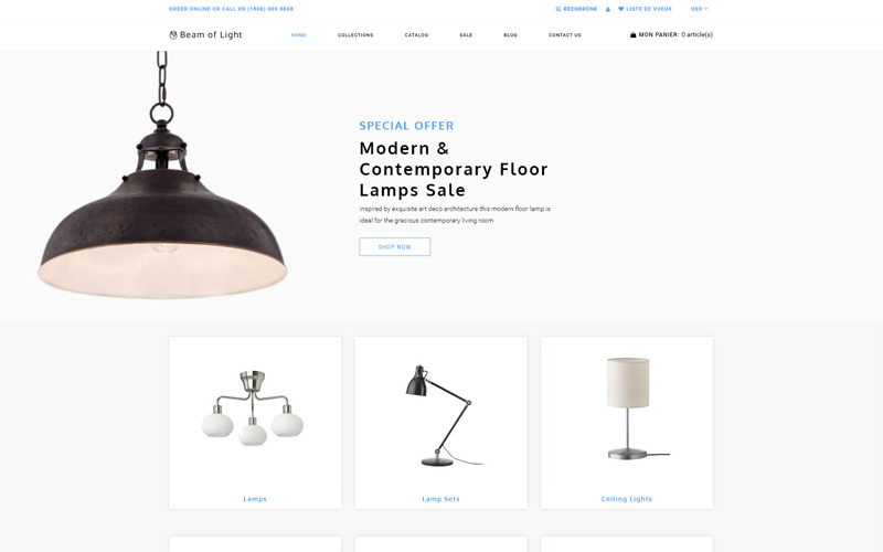 Fascio di luce - Tema Shopify per pulizia multipagina di illuminazione ed elettricità