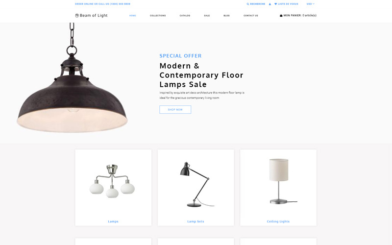 光束-照明和电力多页清洁Shopify主题