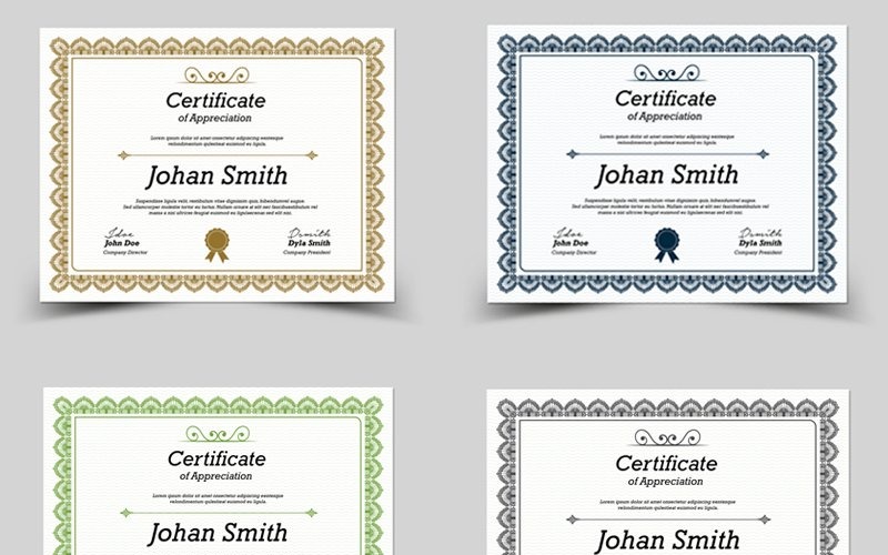 Modèle de certificat d'appréciation de Johan Smith