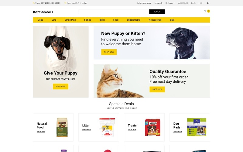 Melhores amigos - Modelo OpenCart limpo para loja de animais de estimação